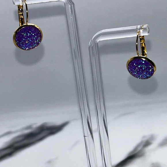 Sparkling Purple and Gold Earrings - Picture 1 of 3